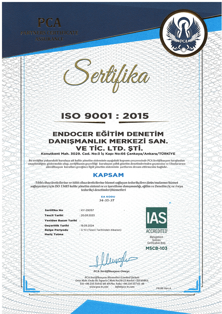 ENDOCER ISO 9001:2015 2023 SERTİFİKA